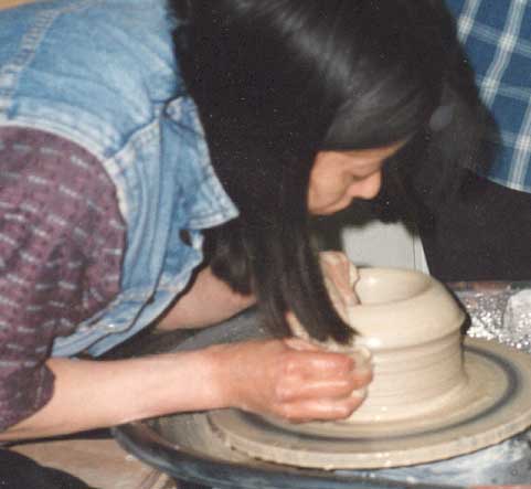 Shirley Stewart pulling up the clay